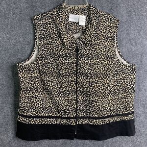 Vintage Mob Wife Brunch Leopard Zip Vest Sz 22W Collar Stretch Halmode Plus